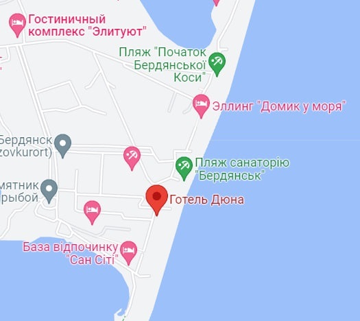 Готель Дюна у Бердянську на карті